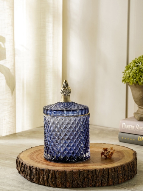 

Pure Home and Living Blue & Gold Toned Diamond Glass Jar