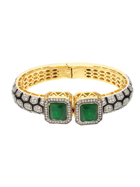 

Runjhun Women Gold-Toned & Green Cubic Zirconia Gold-Plated Bangle-Style Bracelet