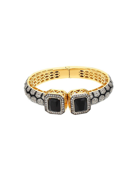 

Runjhun Women Gold-Plated & Black Brass American Diamond Bangle-Style Bracelet
