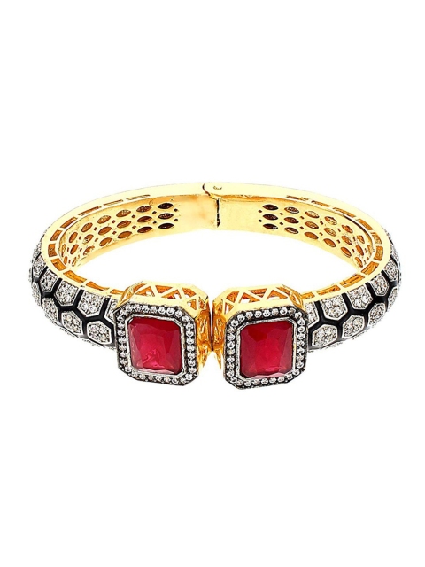 

Runjhun Women Gold-Toned & Magenta Brass Cubic Zirconia Bangle-Style Bracelet
