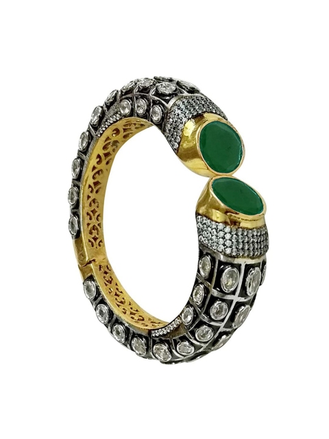 

Runjhun Women Green & Gold-Plated Brass American Diamond Kada Bracelet