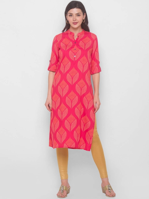 

ZOLA Women Pink Geometric Keyhole Neck Pathani Kurta