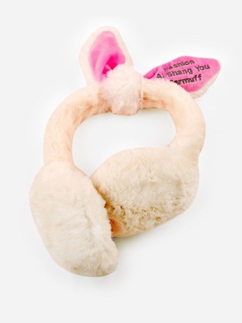 

ToniQ Unisex Kids White & Pink Fur Hairband with Ear Muffs