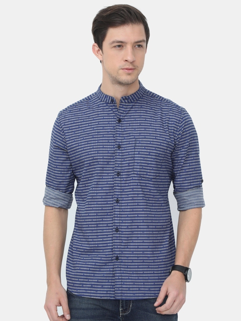 

HERE&NOW Men Blue Slim Fit Horizontal Stripes Opaque Striped Casual Shirt