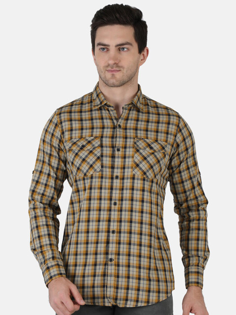 

Monte Carlo Men Brown & Yellow Classic Opaque Checked Cotton Casual Shirt