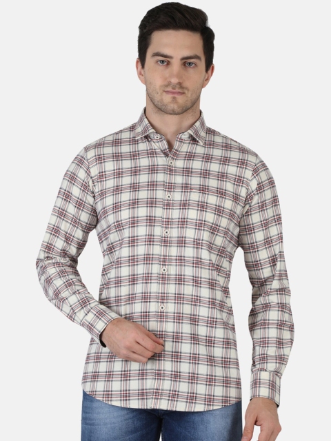 

Monte Carlo Men Beige & Red Classic Opaque Checked Cotton Casual Shirt