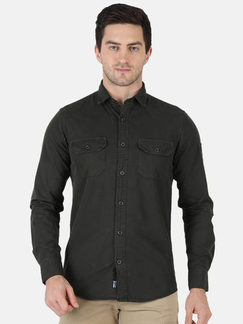 

Monte Carlo Men Olive Green Classic Slim Fit Opaque Casual Shirt