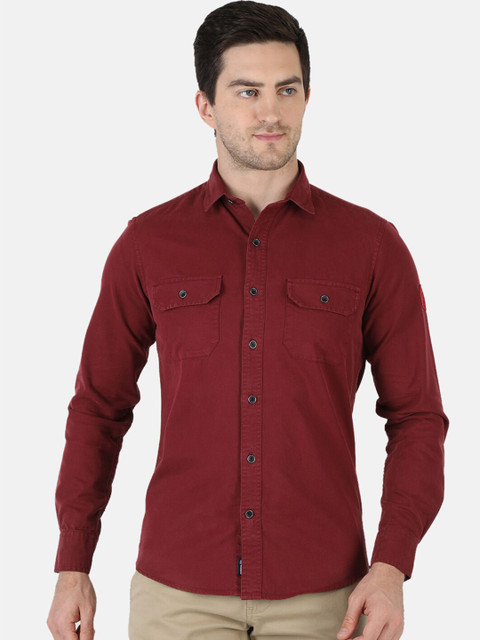 

Monte Carlo Men Maroon Classic Slim Fit Opaque Cotton Casual Shirt