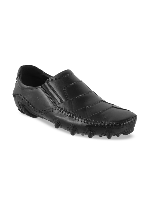 

DAVINCHI Men Black Leather Slip-On Sneakers
