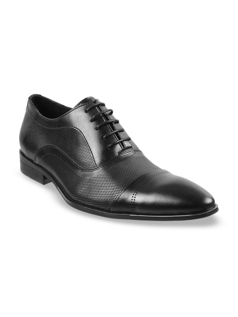 

DAVINCHI Men Black Textured Leather Formal Oxfords