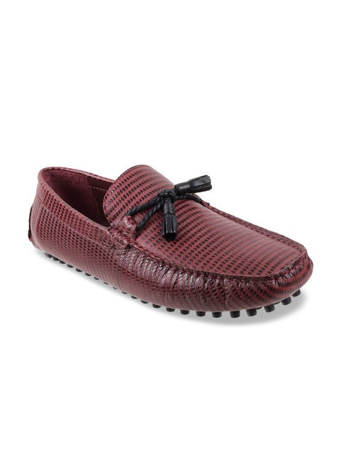 

DAVINCHI Men Maroon Textured Leather Loafers