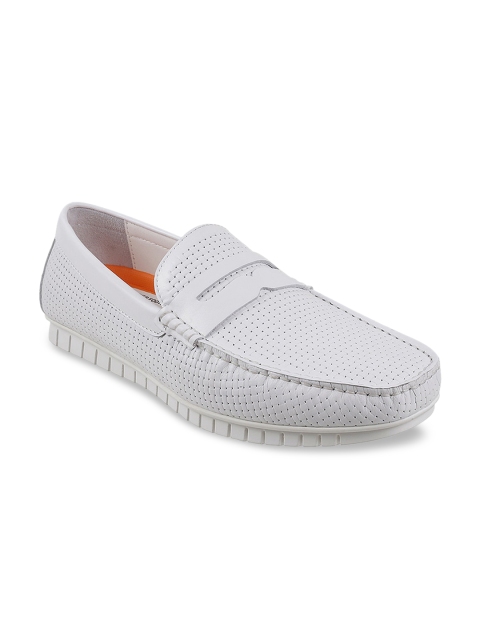 

DAVINCHI Men White Perforations Leather Loafers