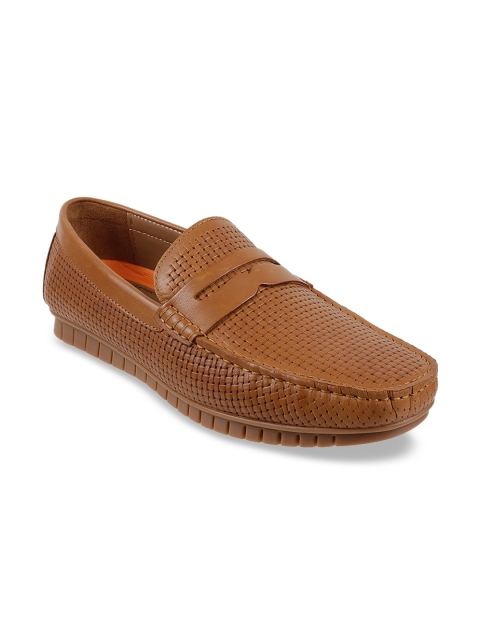 

DAVINCHI Men Tan Brown Textured Leather Loafers