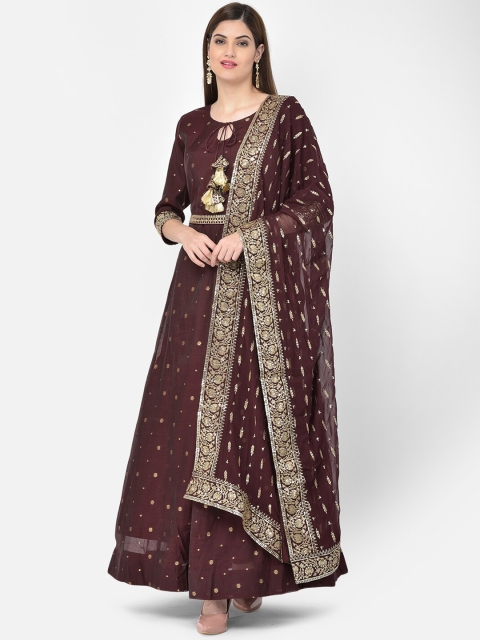 

Neerus Women Maroon Ethnic Motifs Printed Chanderi Cotton Kurta with Dupatta