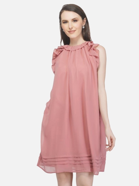 

ATTIC SALT Pink Georgette A-Line Dress