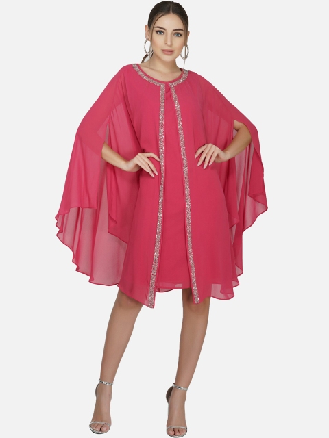 

ATTIC SALT Pink Layered Georgette Kaftan Dress