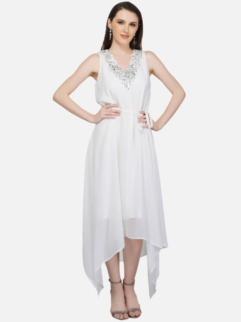 

ATTIC SALT White Georgette A-Line Midi Dress