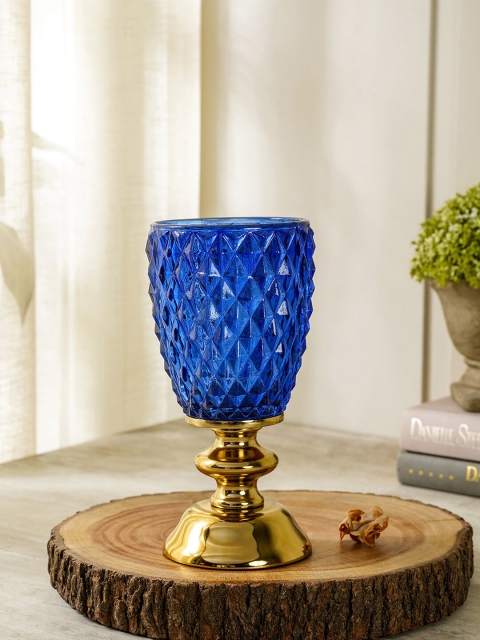 

Pure Home and Living Blue & Gold Solid Glass Candle Holder