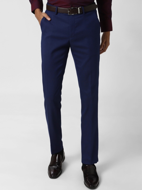 

Peter England Men Navy Blue Textured Slim Fit Formal Trousers