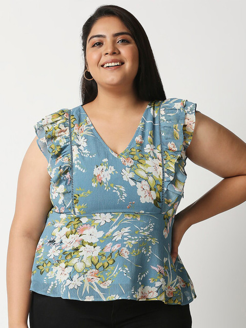 

20Dresses Blue & White Floral Chiffon Empire Top