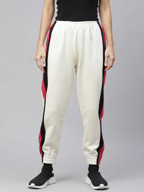

Laabha Women White & Black Solid Joggers with Side Taping Detail