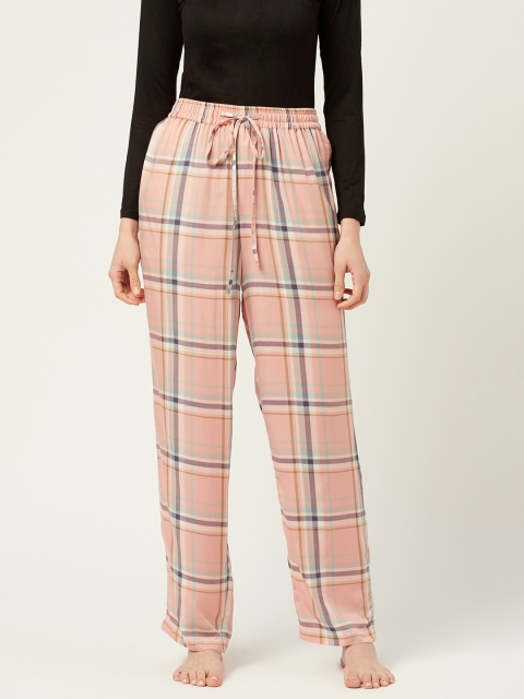 

Not Just Pyjamas Women Peach-Coloured & Blue Checked Lounge Pants