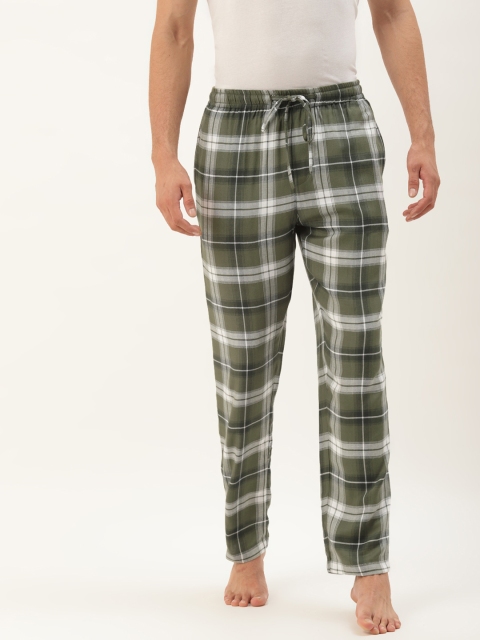 

Not Just Pyjamas Men Olive Green Checked Lounge Pants