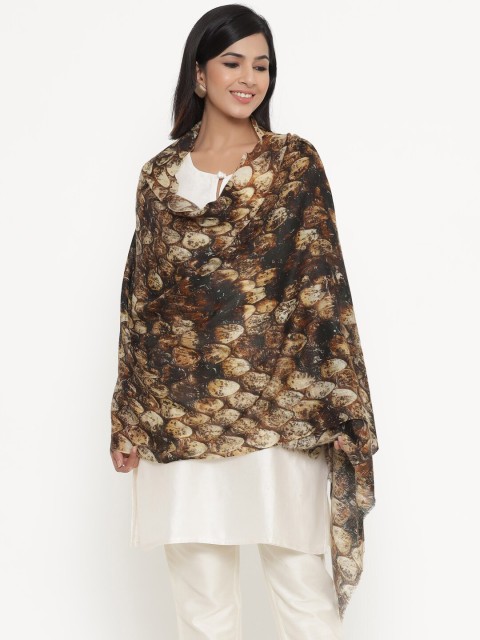

THE AAB STUDIO Women Brown & Black Walnut Wonder On Pashmina Printed Stole