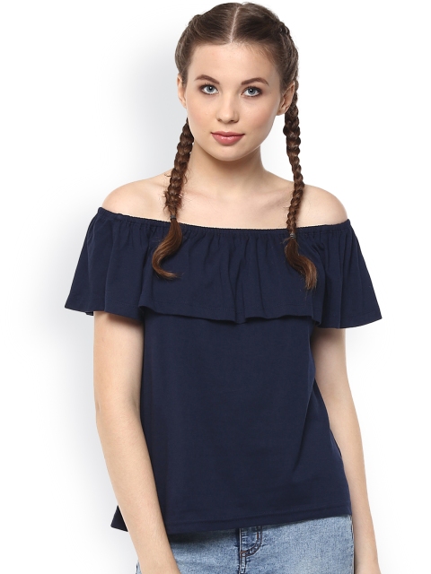 

Harpa Women Navy Solid Off-Shoulder Top, Navy blue