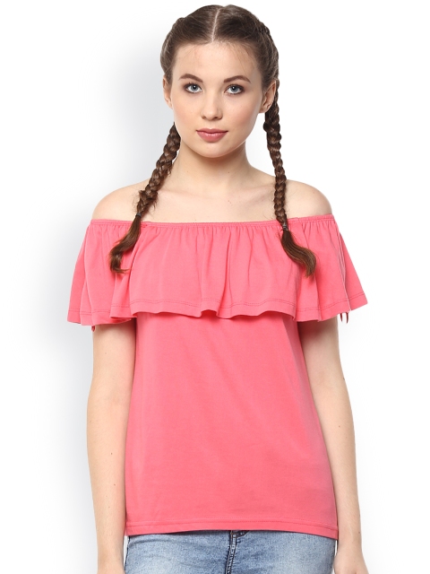 

Harpa Women Pink Solid Off-Shoulder Top