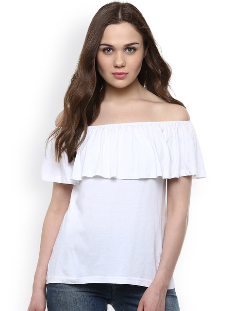 

Harpa Women White Solid Off-Shoulder Top