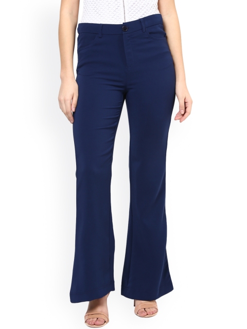 

Harpa Women Navy Solid Flat-Front Trousers, Navy blue