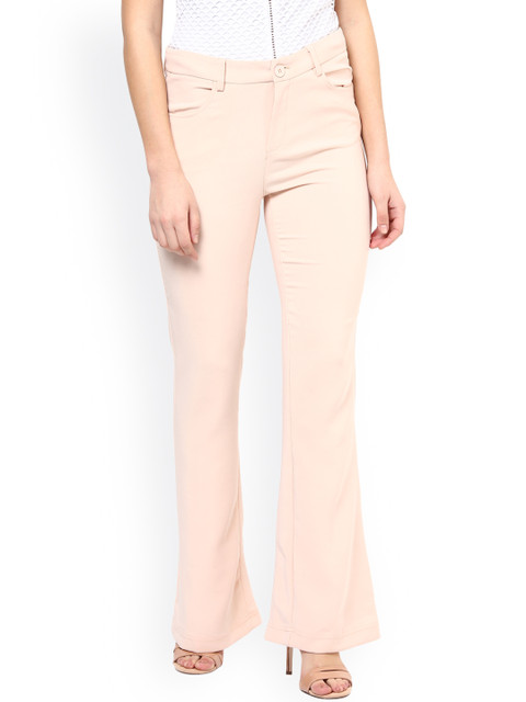 

Harpa Women Peach-Coloured Solid Flat-Front Trousers