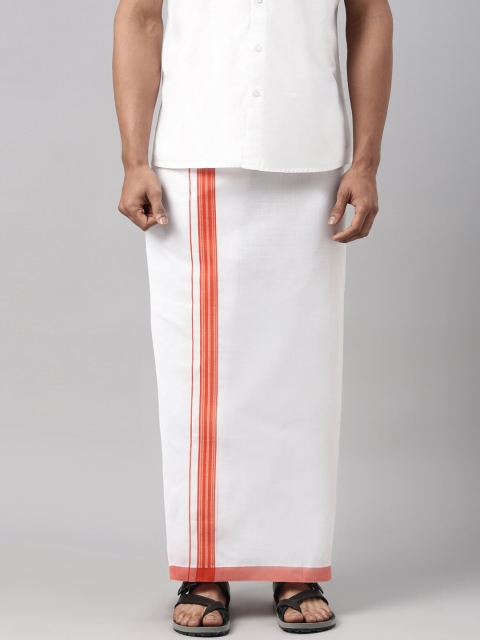 

WHITE HEART Men White & Red Solid Pure Cotton Dhoti
