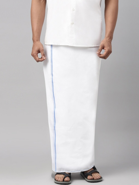 

WHITE HEART Men Blue & White Solid Pure Cotton Dhotis