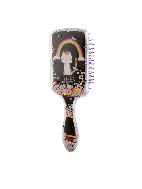 

ToniQ Black & Purple Cute Fussy Cat & Rainbow Printed Paddle Hair Brush
