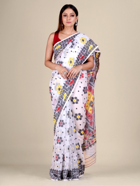 

Mitera White & Black Woven Design Silk Cotton Jamdani Saree