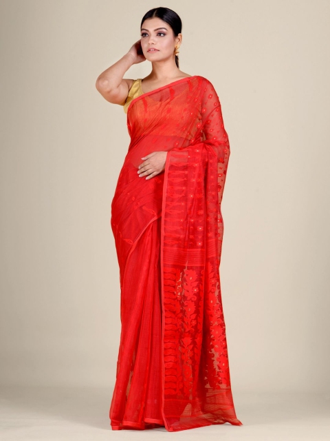 

Mitera Red Ethnic Motifs Silk Cotton Jamdani Saree