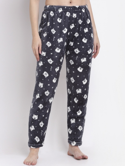 

NEUDIS Women Grey & White Printed Fleece Lounge Pants