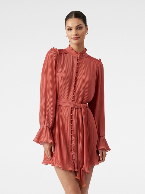 

Forever New Women Rust Solid Belted Shirt Mini Dress