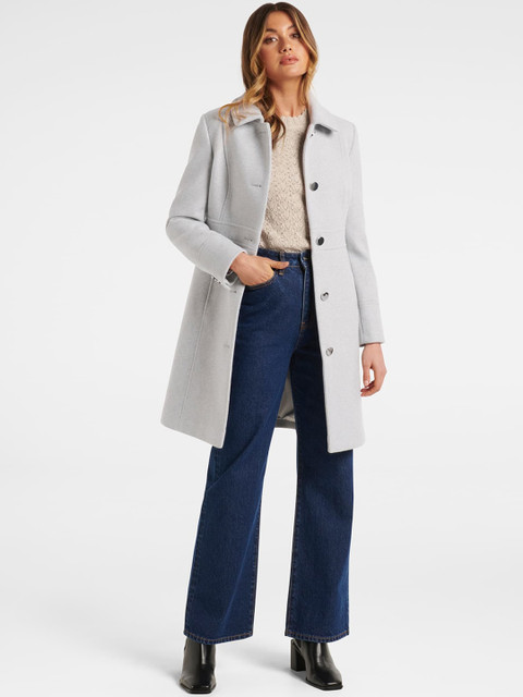 

Forever New Women Grey Solid Longline Pea Coat