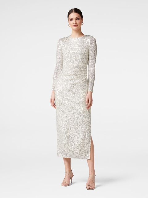 

Forever New Women Silver-Toned Embellished Sequined Sheath Midi Dress