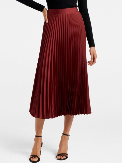 

Forever New Women Maroon Solid Accordion Pleated Midi Skirt