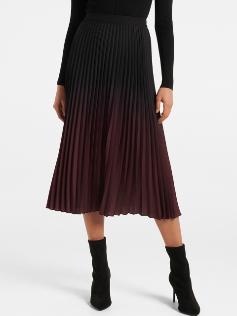 

Forever New Women Burgundy & Black Ombre Accordion Pleated Skirt