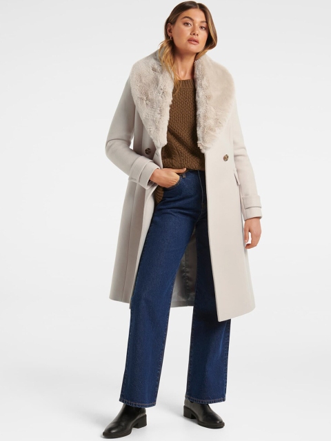 

Forever New Women Cream-Coloured Solid Overcoat
