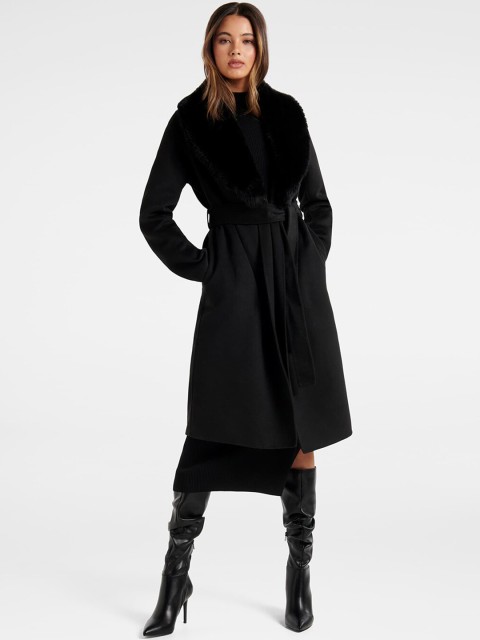 

Forever New Women Black Solid Wrap Coat