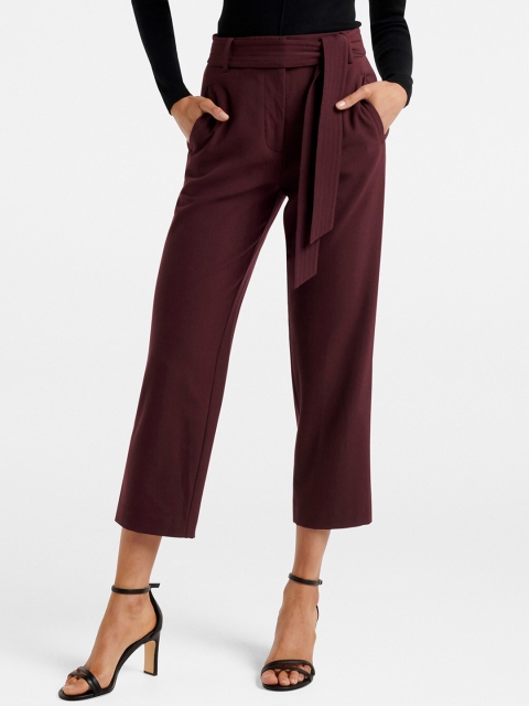 

Forever New Women Burgundy High-Rise Pleated Culottes Trousers