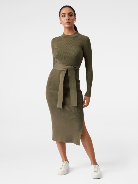 

Forever New Women Green Belted Sheath Midi Dress