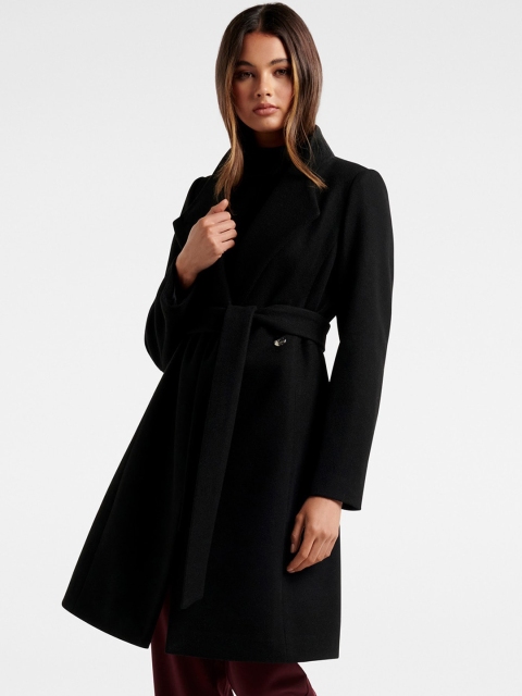 

Forever New Women Black Solid Wrap Coat