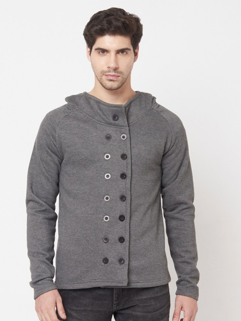 

ELEGANCE Men Charcoal Grey Hooded Sweatshirt